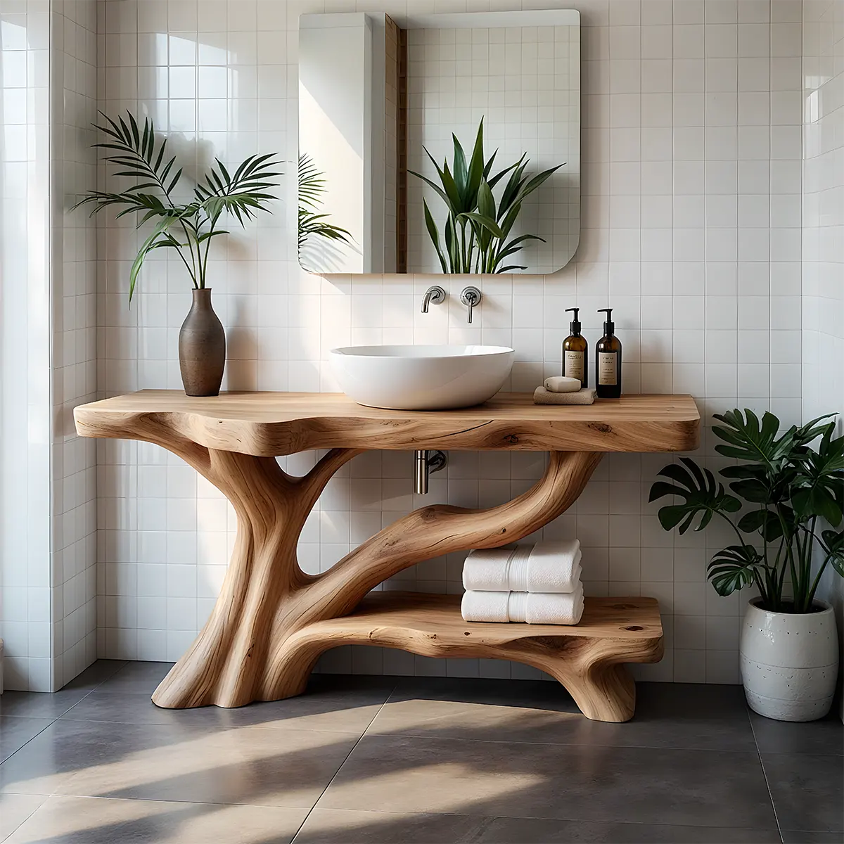 Organic Tree-Inspired Live Edge Solid Wood Bathroom Vanity - Rustiracraft