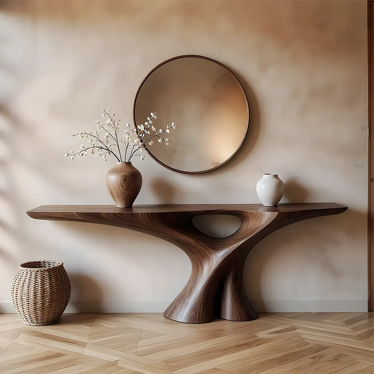 Organic Walnut Console Table – Minimal Sculptural Form - Rustiracraft