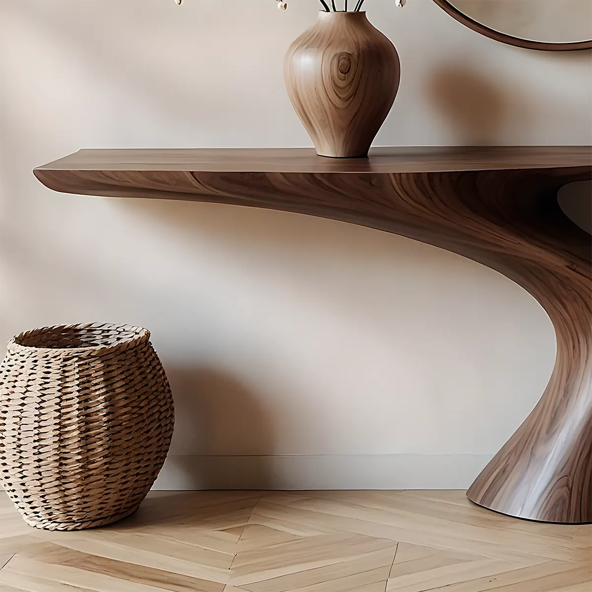 Organic Walnut Console Table – Minimal Sculptural Form - Rustiracraft