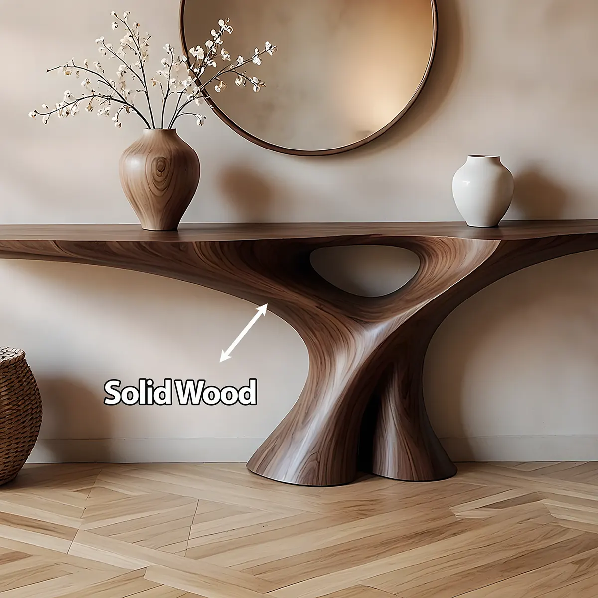 Organic Walnut Console Table – Minimal Sculptural Form - Rustiracraft