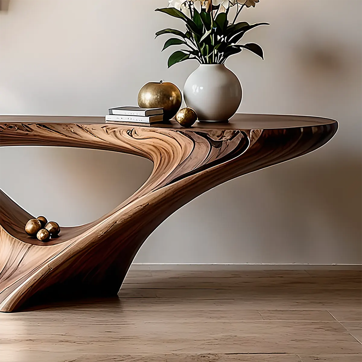 Organic Wave Walnut Console Table – Handcrafted Wood Art - Rustiracraft