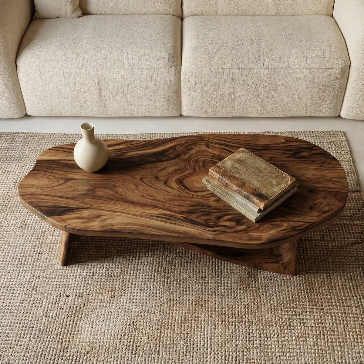 Oval Sculptural Coffee Table with Bridge Base in Natural Solid Wood - Rustiracraft