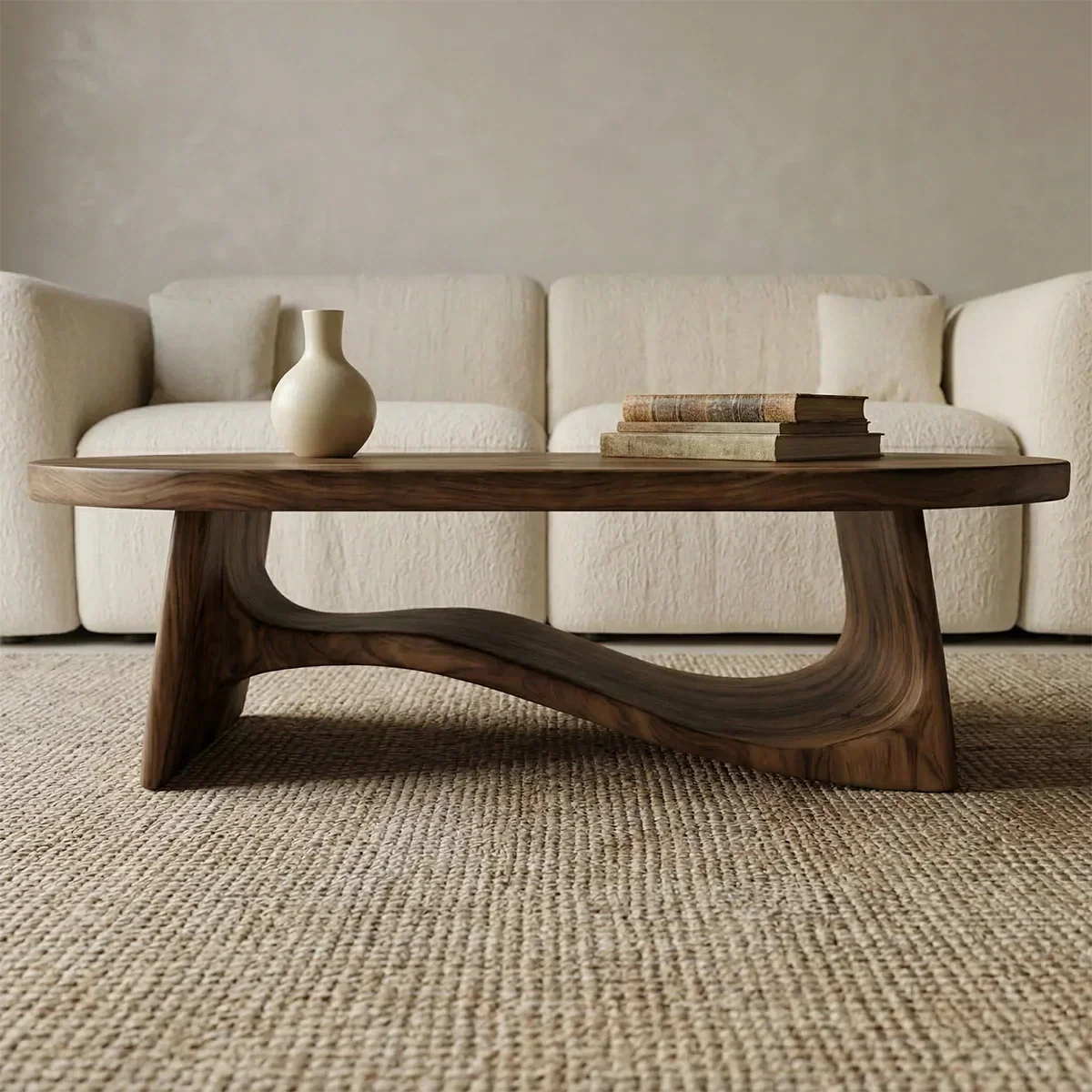 Oval Sculptural Coffee Table with Bridge Base in Natural Solid Wood - Rustiracraft