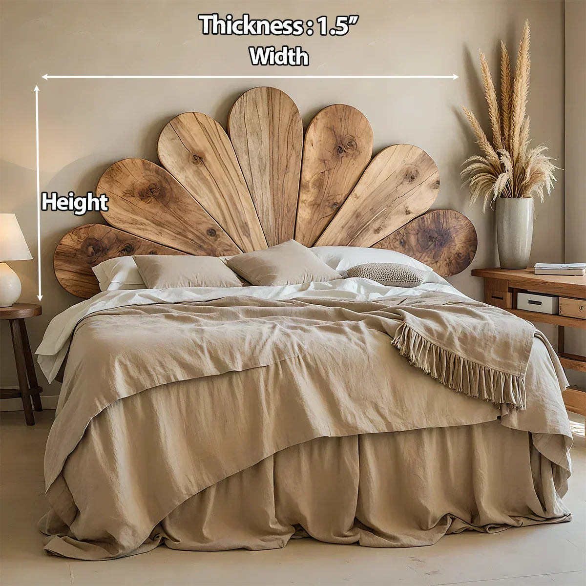 Petal Bloom Solid Wood Headboard – Natural Sculptural Bedroom Accent - Rustiracraft
