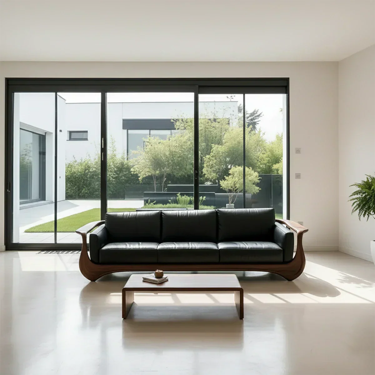 Premium Leather & Natural Solid Wood Sofa – Sculpted Modern Form - Rustiracraft