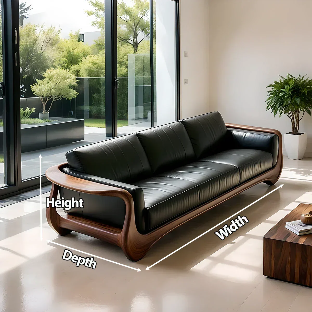 Premium Leather & Natural Solid Wood Sofa – Sculpted Modern Form - Rustiracraft