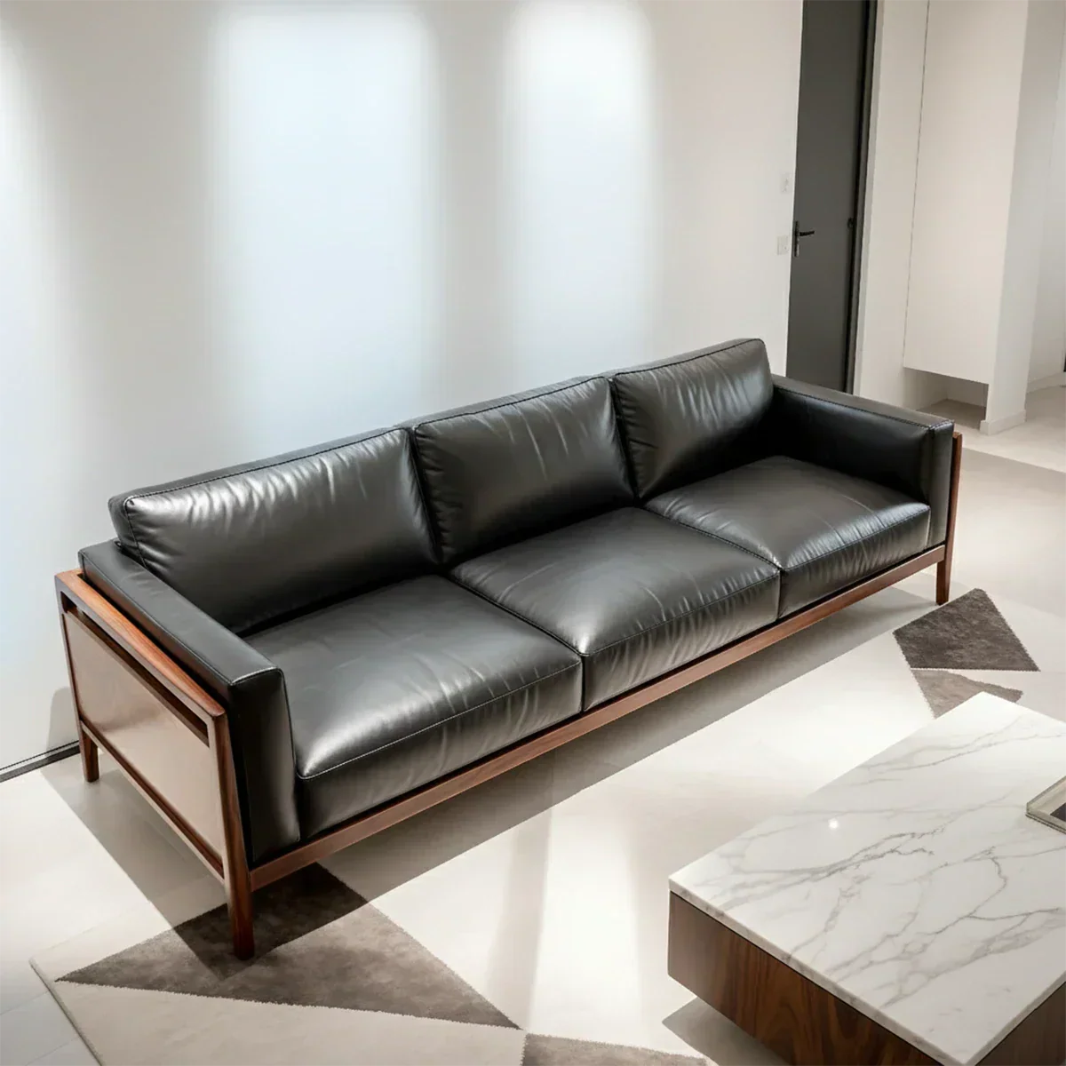 Premium Leather Sofa – Modern Minimalist Design - Rustiracraft
