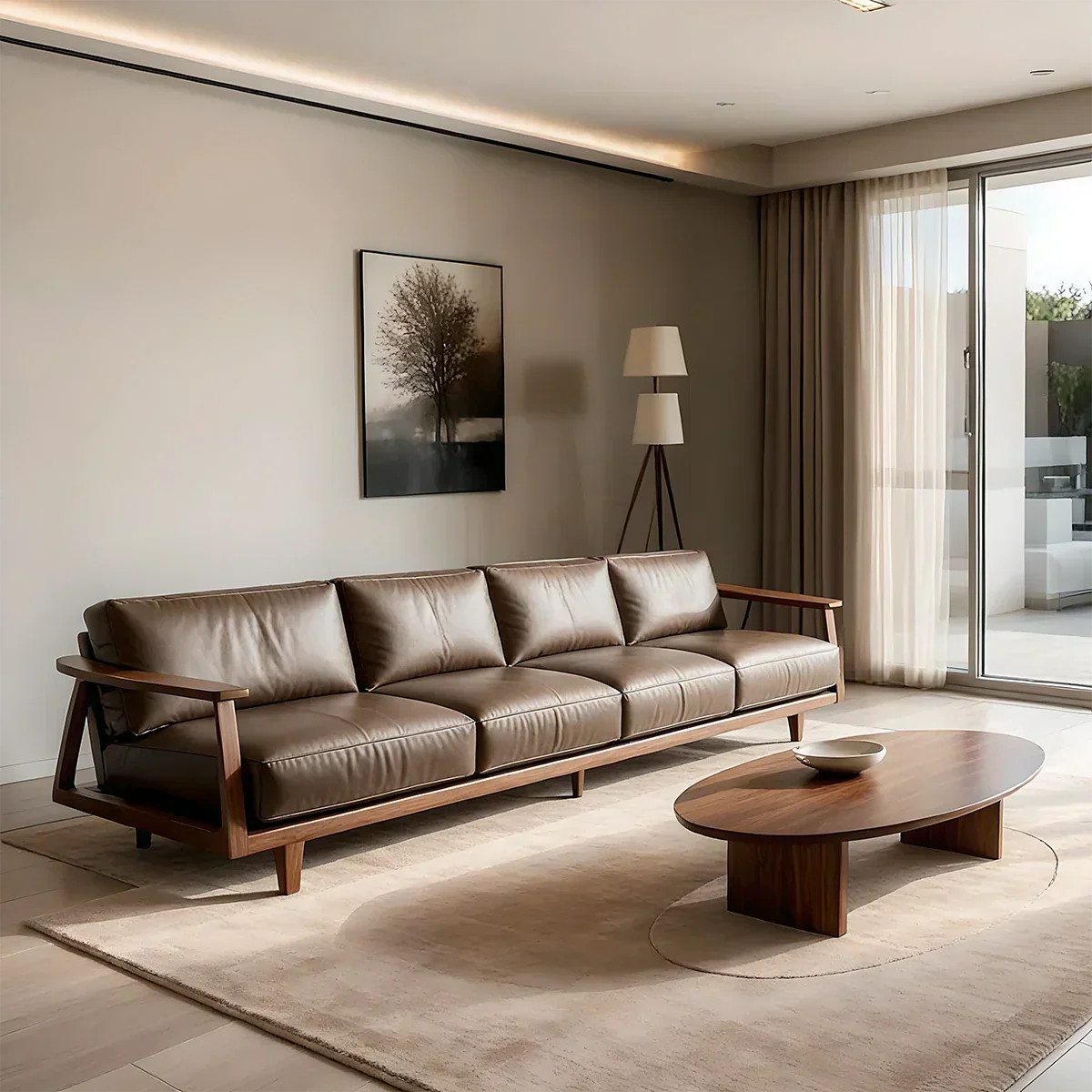 Premium Leather Sofa – Solid Wood Frame, Modern Minimalist Design - Rustiracraft