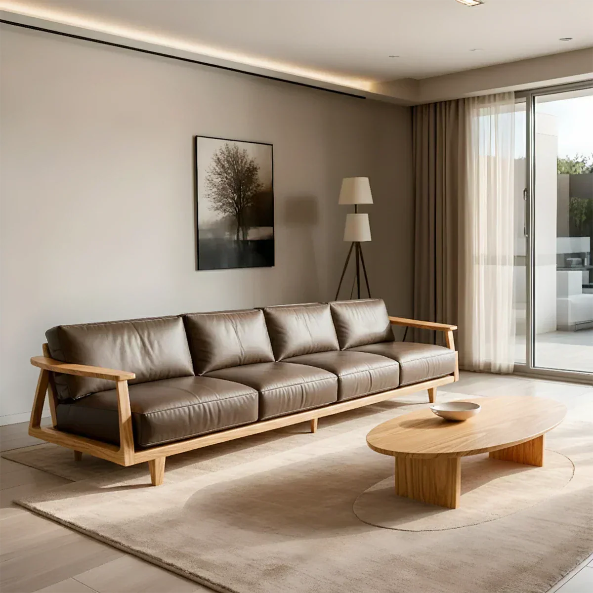 Premium Leather Sofa – Solid Wood Frame, Modern Minimalist Design - Rustiracraft