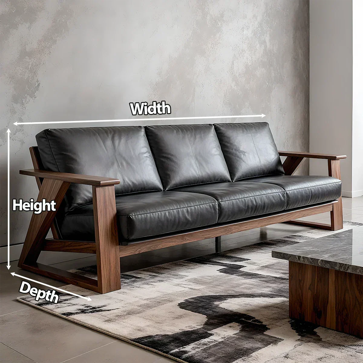 Premium Leather Sofa with Modern Z-Frame in Natural Solid Wood - Rustiracraft