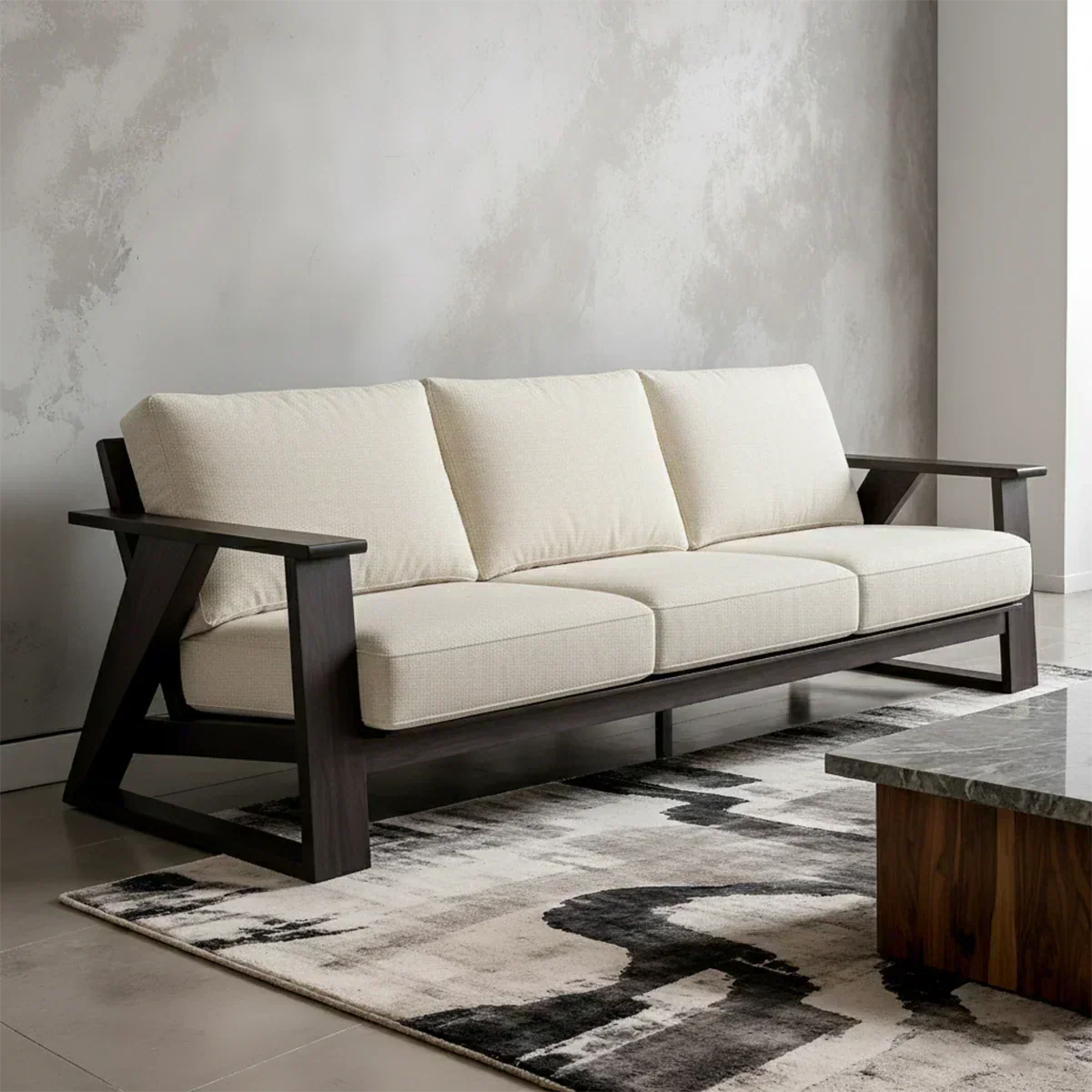 Premium Leather Sofa with Modern Z-Frame in Natural Solid Wood - Rustiracraft