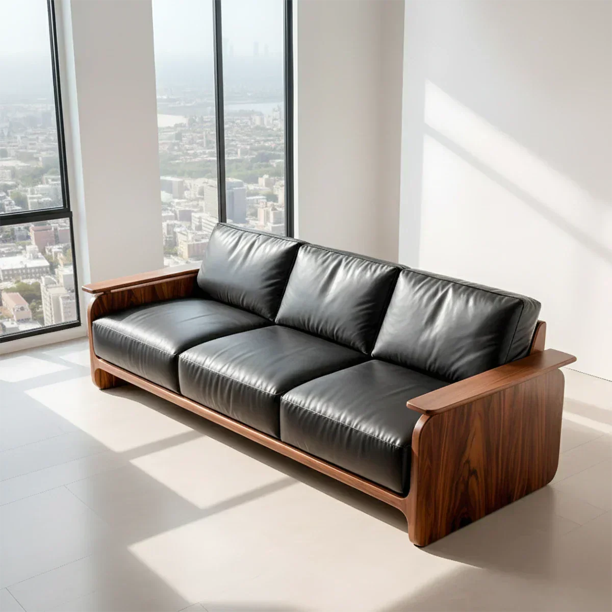 Premium Leather Sofa with Solid Wood Base – Modern Minimalist - Rustiracraft