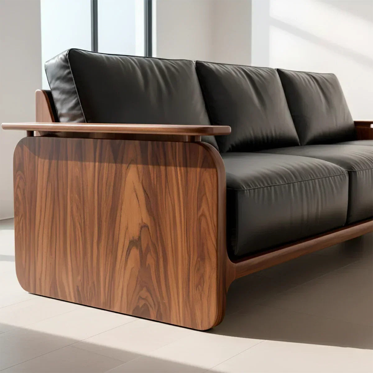 Premium Leather Sofa with Solid Wood Base – Modern Minimalist - Rustiracraft