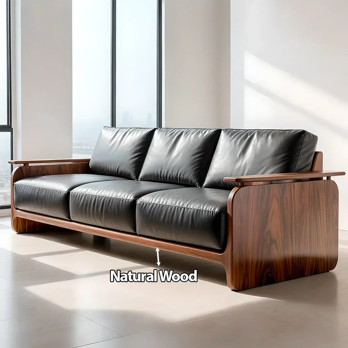 Premium Leather Sofa with Solid Wood Base – Modern Minimalist - Rustiracraft