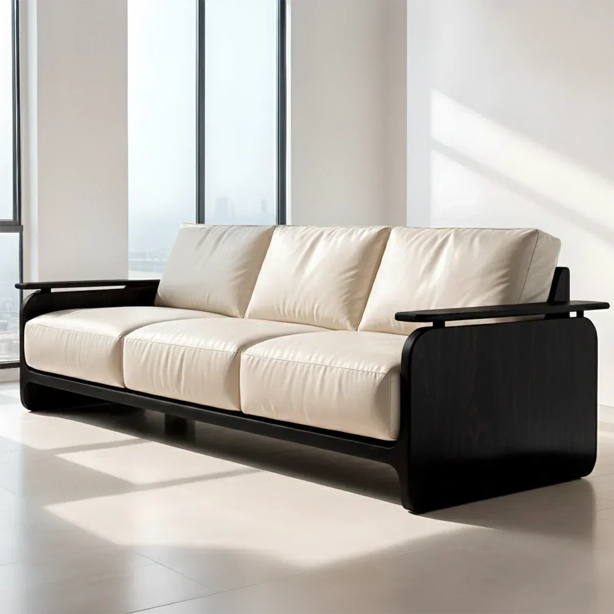 Premium Leather Sofa with Solid Wood Base – Modern Minimalist - Rustiracraft
