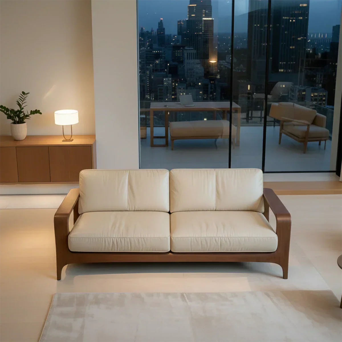 Premium Leather Solid Wood Sofa – Handcrafted Rustic Modern Design - Rustiracraft