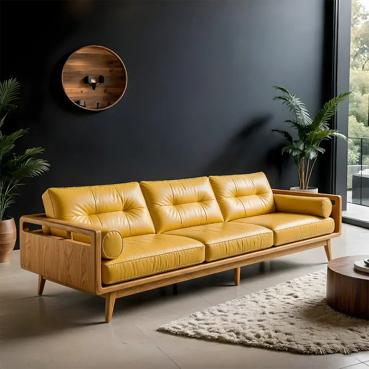 Premium Leather Solid Wood Sofa – Handcrafted Rustic Modern Design - Rustiracraft