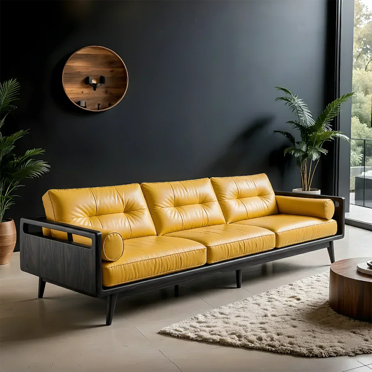 Premium Leather Solid Wood Sofa – Handcrafted Rustic Modern Design - Rustiracraft
