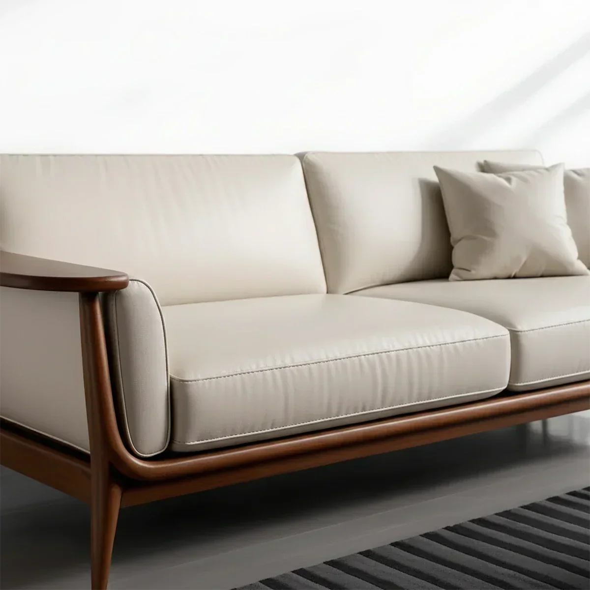 Premium Leather Solid Wood Sofa – Modern Minimalist Design - Rustiracraft