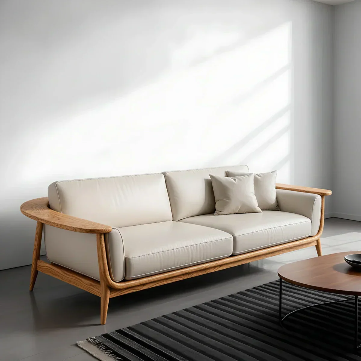 Premium Leather Solid Wood Sofa – Modern Minimalist Design - Rustiracraft