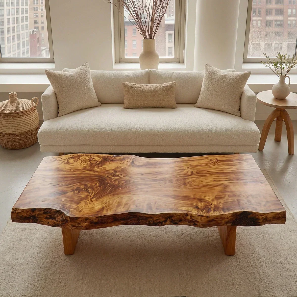 Premium Live Edge Coffee Table with Low Pedestal Base in Natural Solid Wood - Rustiracraft
