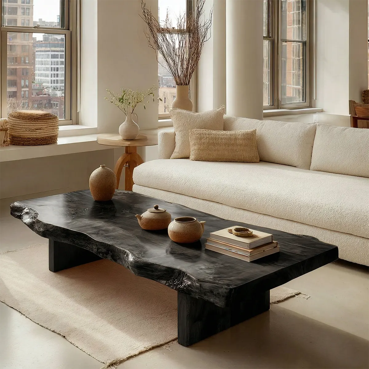 Premium Live Edge Coffee Table with Low Pedestal Base in Natural Solid Wood - Rustiracraft