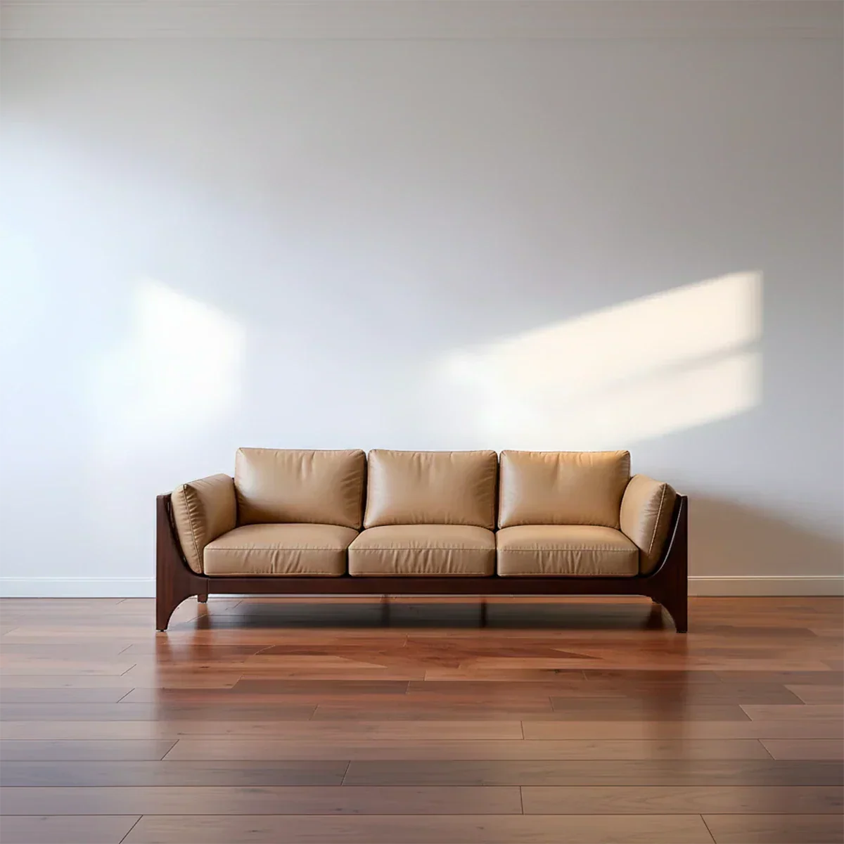 Premium Solid Wood Leather Sofa – Modern Minimal Design - Rustiracraft