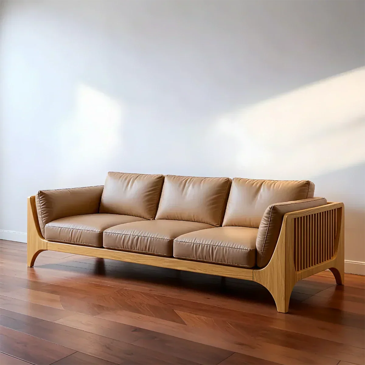 Premium Solid Wood Leather Sofa – Modern Minimal Design - Rustiracraft
