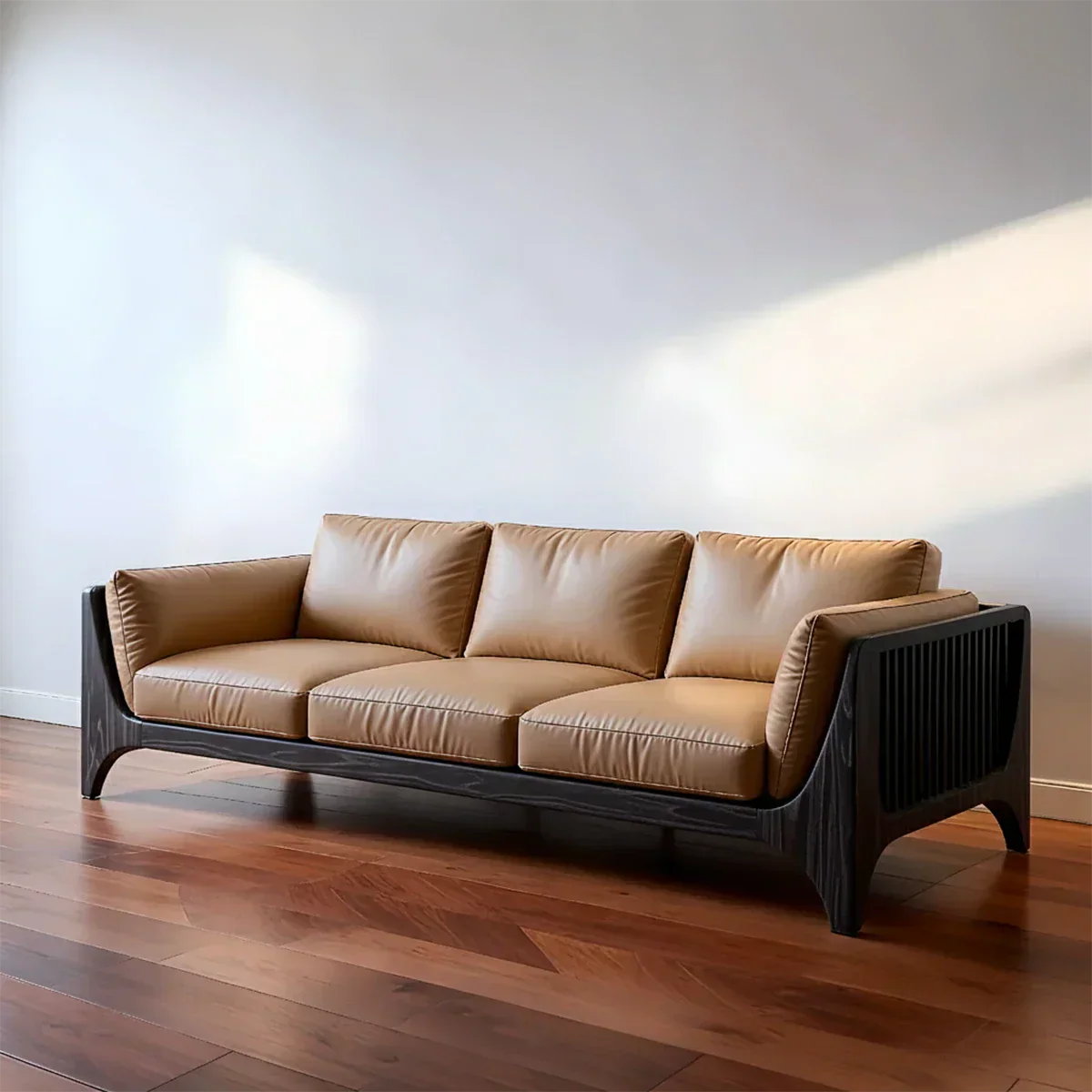 Premium Solid Wood Leather Sofa – Modern Minimal Design - Rustiracraft