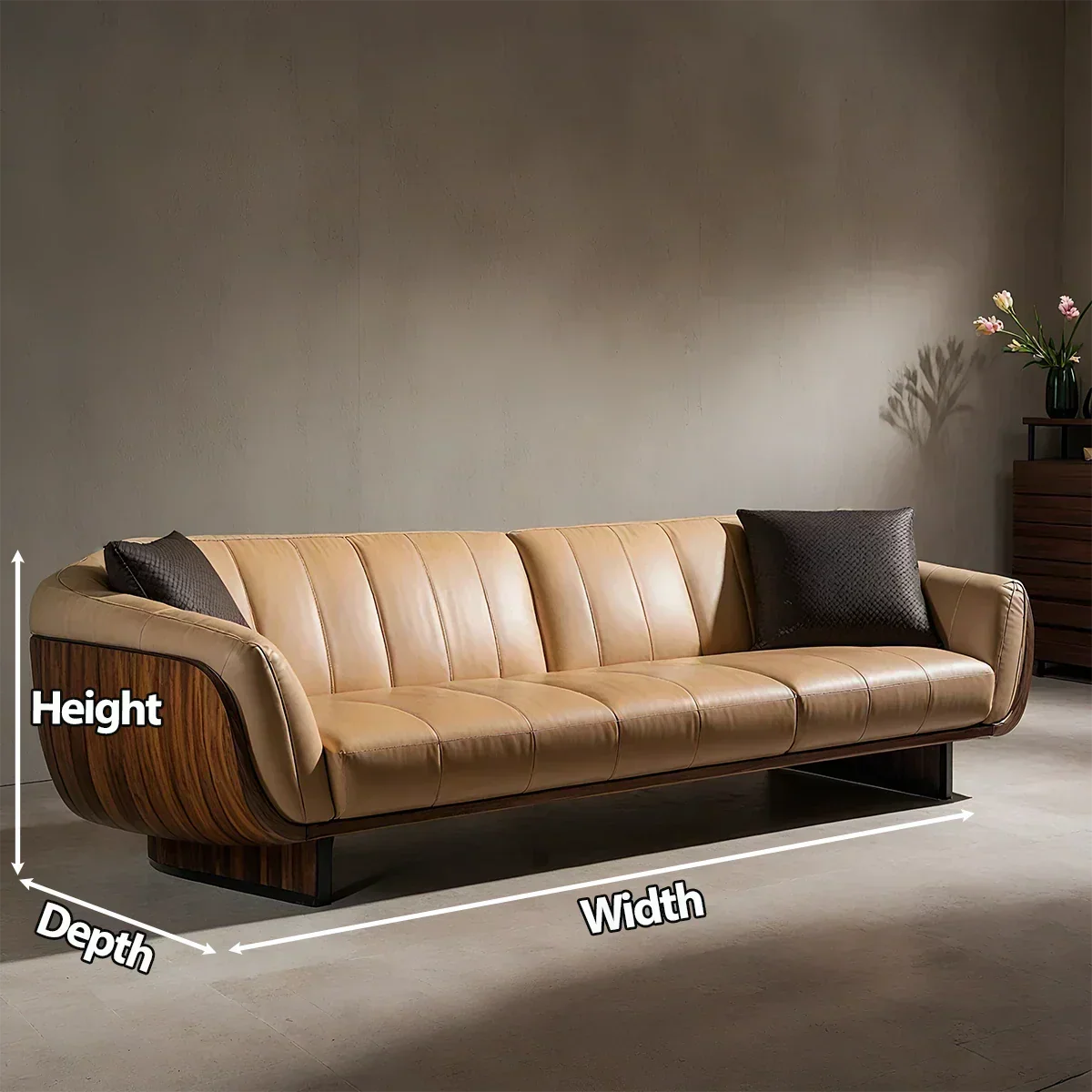 Premium Solid Wood Leather Sofa – Modern Sculptural Design - Rustiracraft