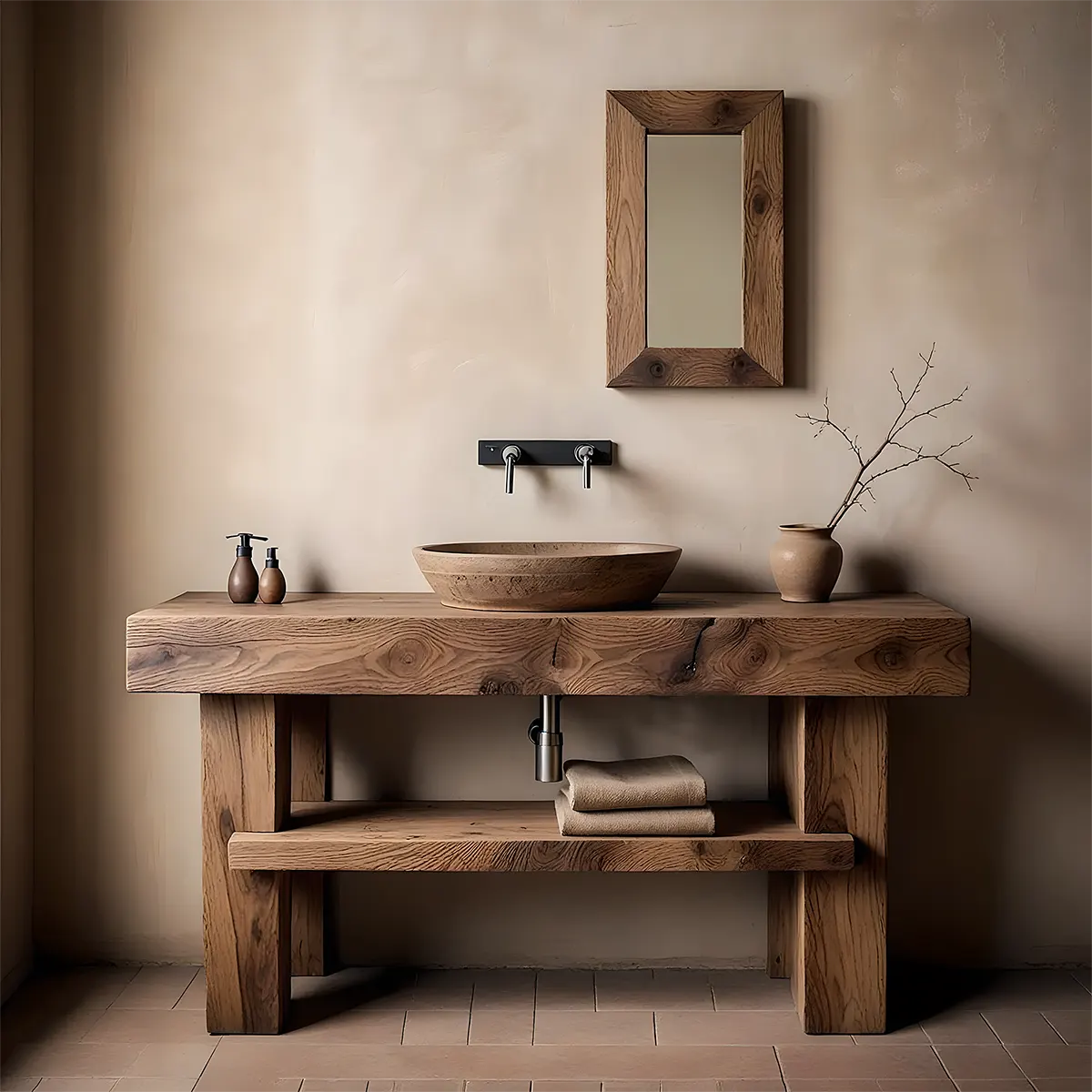 Rustic Essence Solid Oak Vanity – Handcrafted Wood Design - Rustiracraft