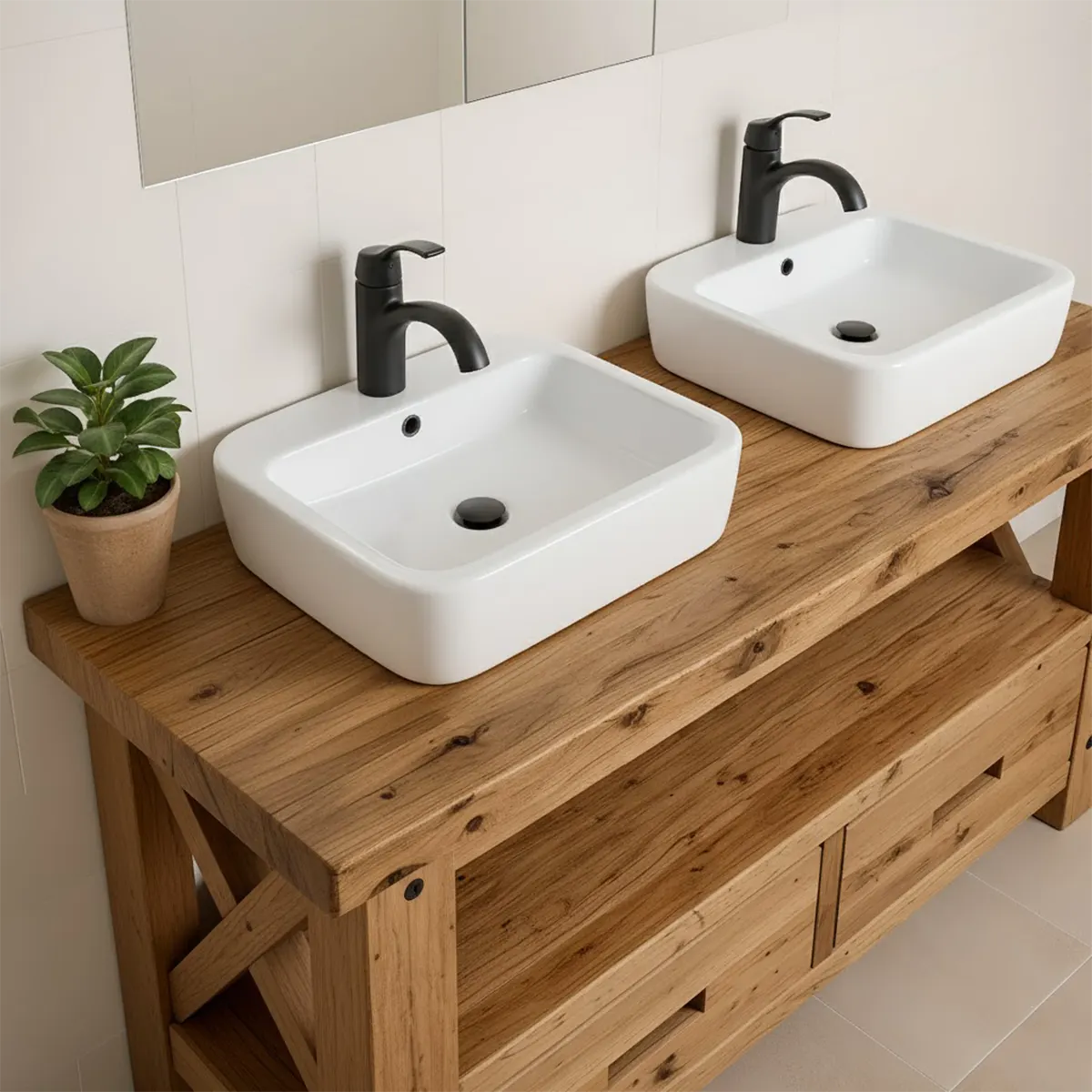 Rustic Farmhouse Solid Wood Double Sink Vanity With Drawers - Rustiracraft