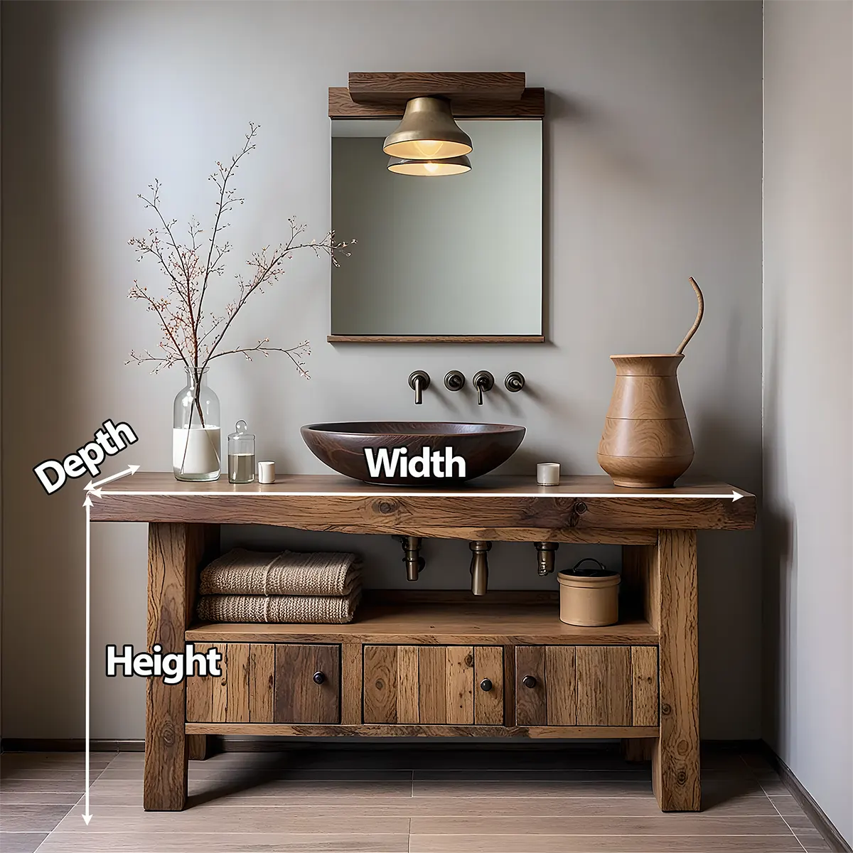 Rustic Heritage Oak Bathroom Vanity – Handcrafted Wood - Rustiracraft