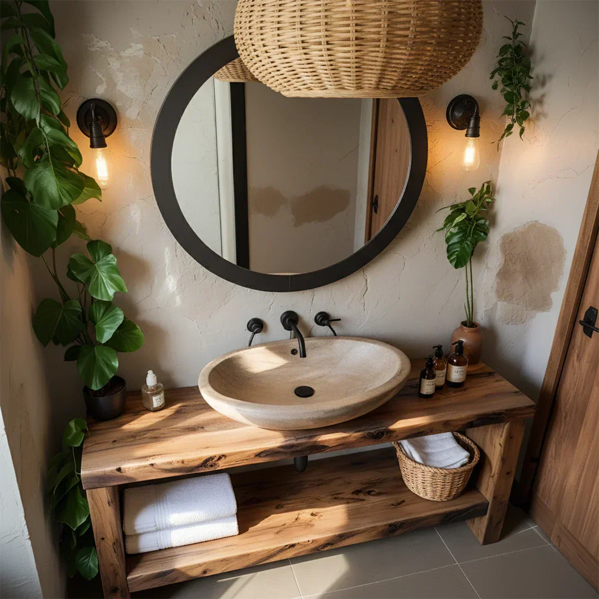 Rustic Live-Edge Natural Solid Wood Bathroom Vanity - Rustiracraft
