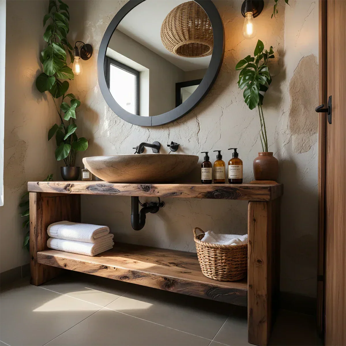Rustic Live-Edge Natural Solid Wood Bathroom Vanity - Rustiracraft