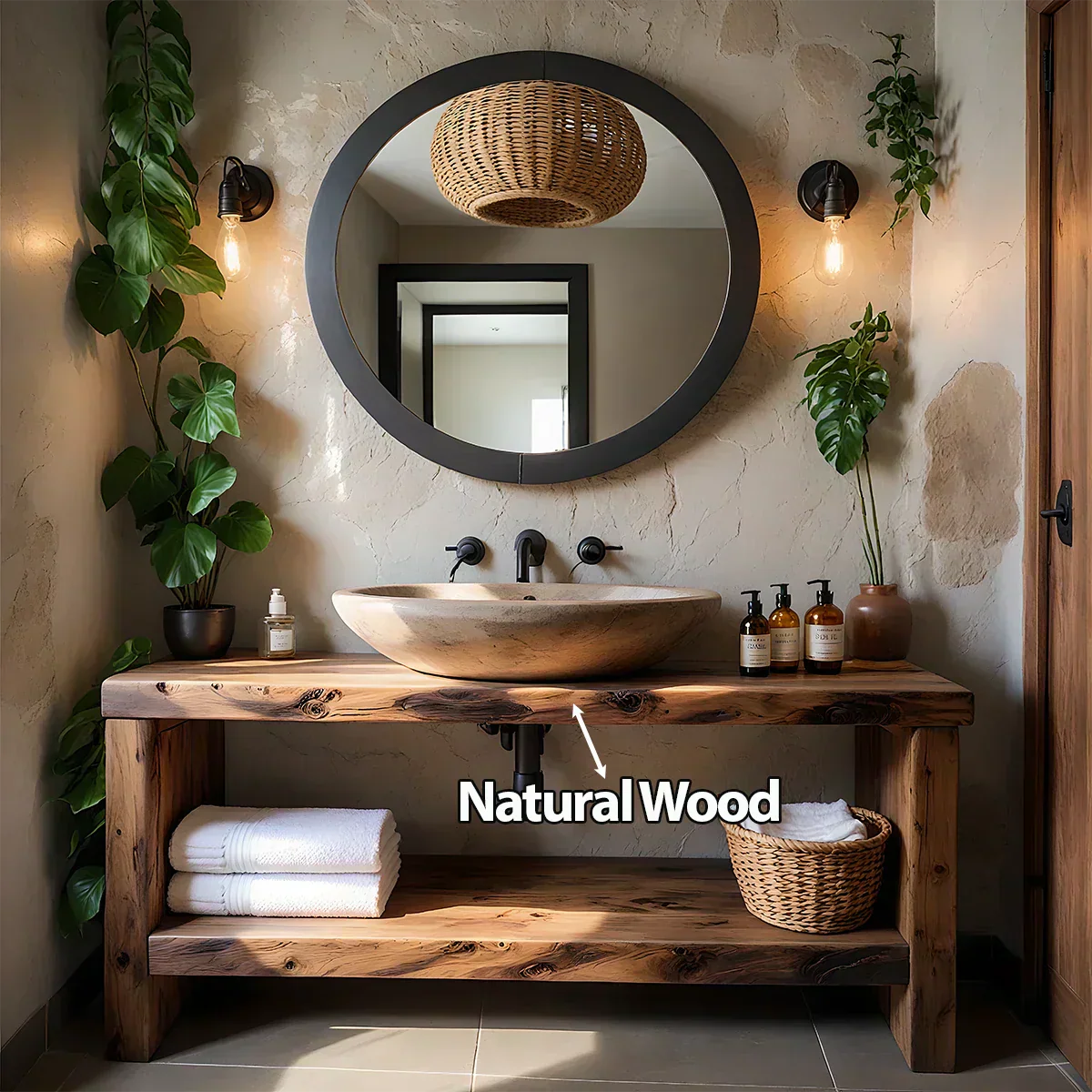 Rustic Live-Edge Natural Solid Wood Bathroom Vanity - Rustiracraft