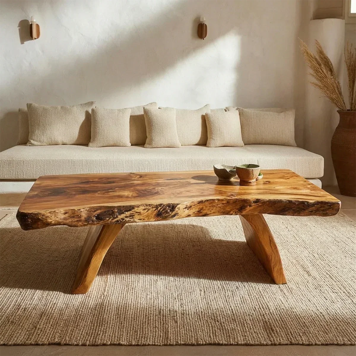 Rustic Live Edge Slab Coffee Table with Solid Block Base in Natural Solid Wood - Rustiracraft