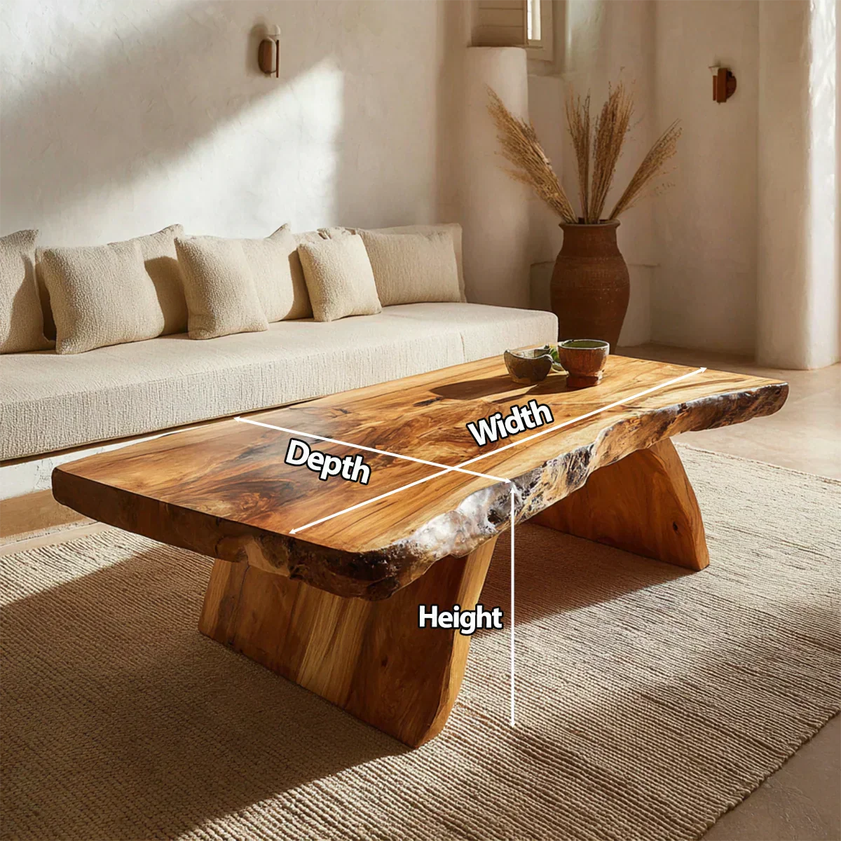 Rustic Live Edge Slab Coffee Table with Solid Block Base in Natural Solid Wood - Rustiracraft