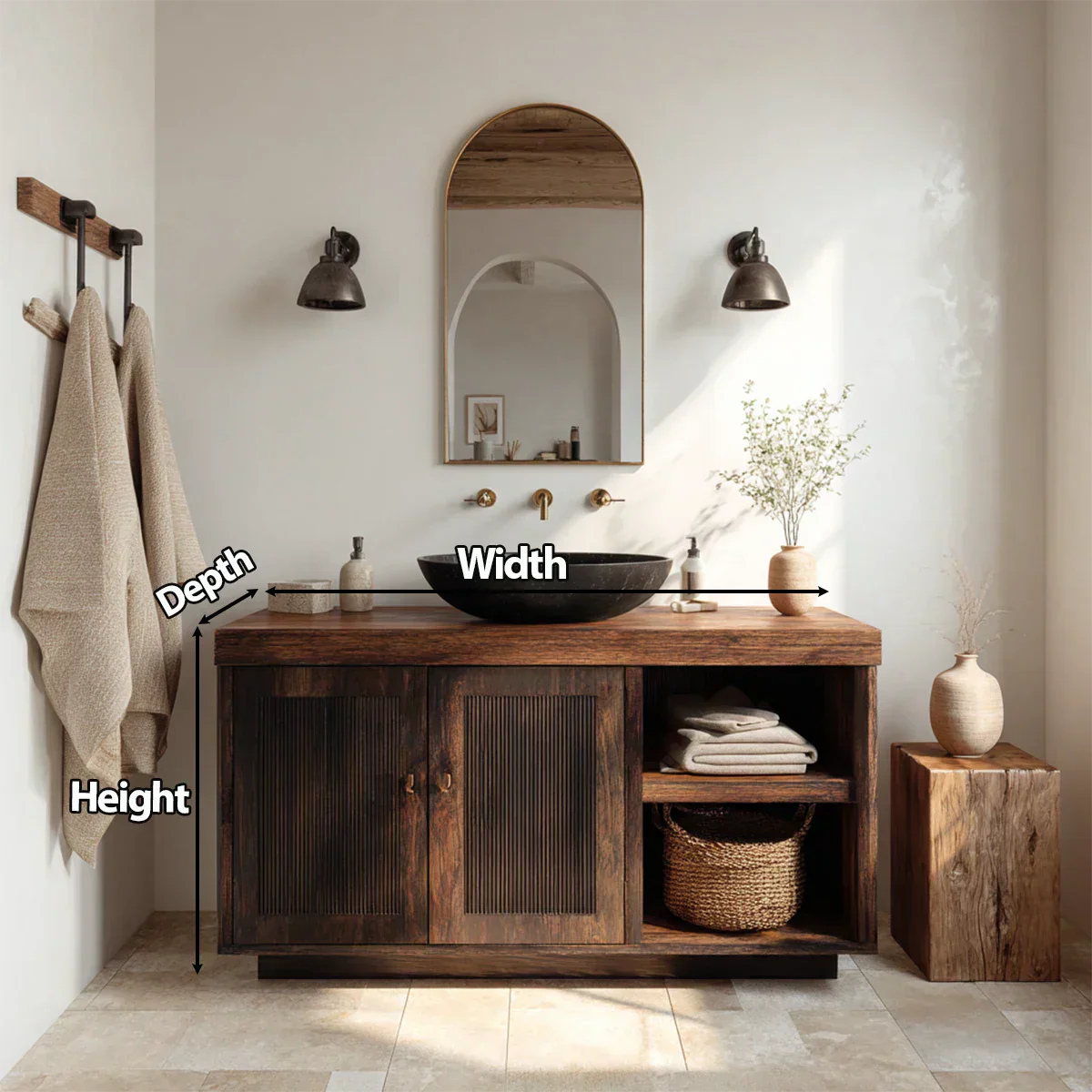 Rustic Natural Solid Wood Bathroom Vanity Cabinet with Open Shelf - Rustiracraft