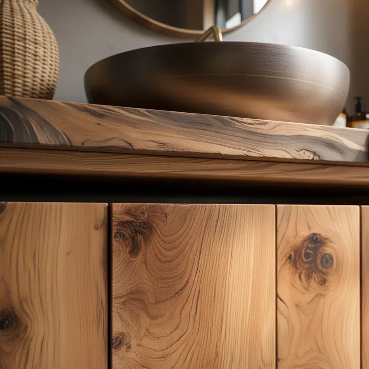 Rustic Natural Solid Wood Vanity with Bold Grain Doors - Rustiracraft