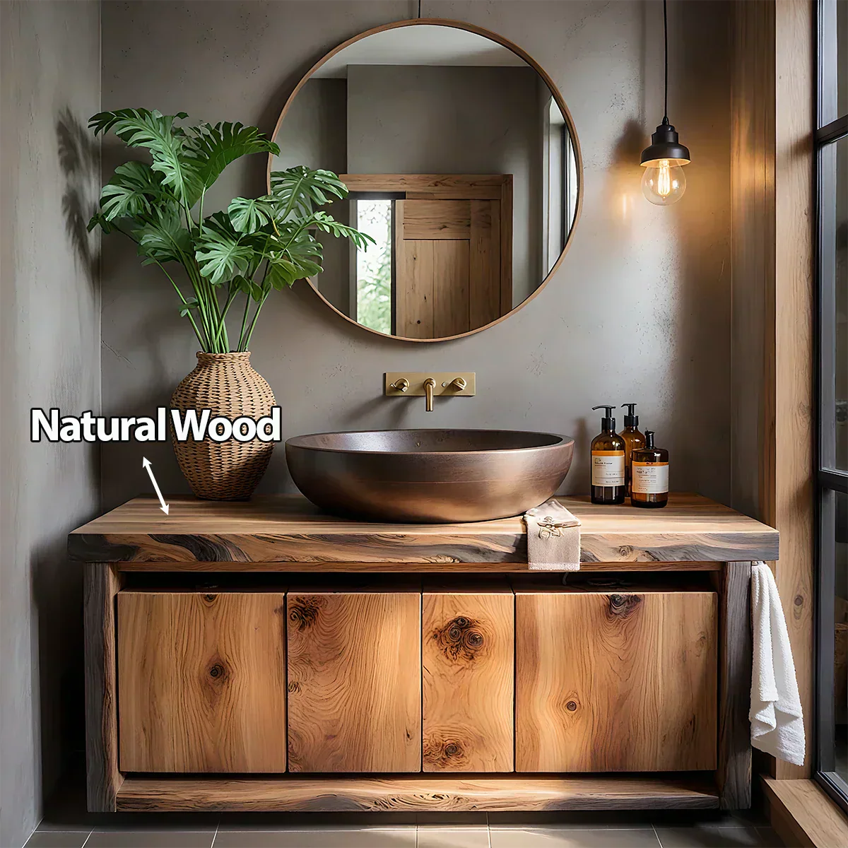 Rustic Natural Solid Wood Vanity with Bold Grain Doors - Rustiracraft