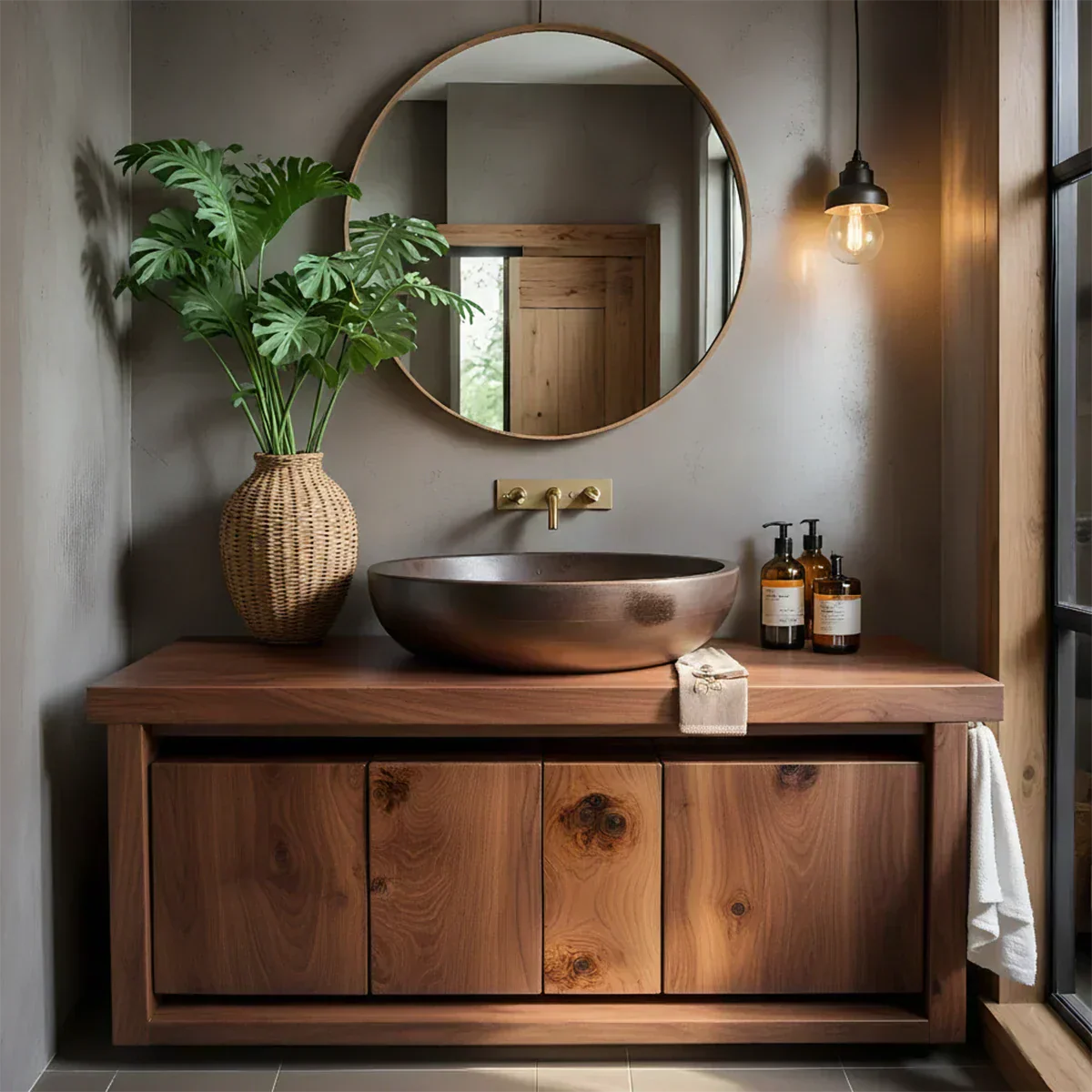 Rustic Natural Solid Wood Vanity with Bold Grain Doors - Rustiracraft