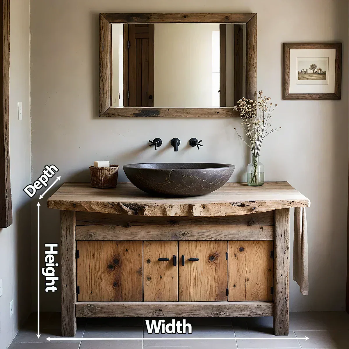 Rustic Natural Solid Wood Vanity with Live-Edge Top - Rustiracraft