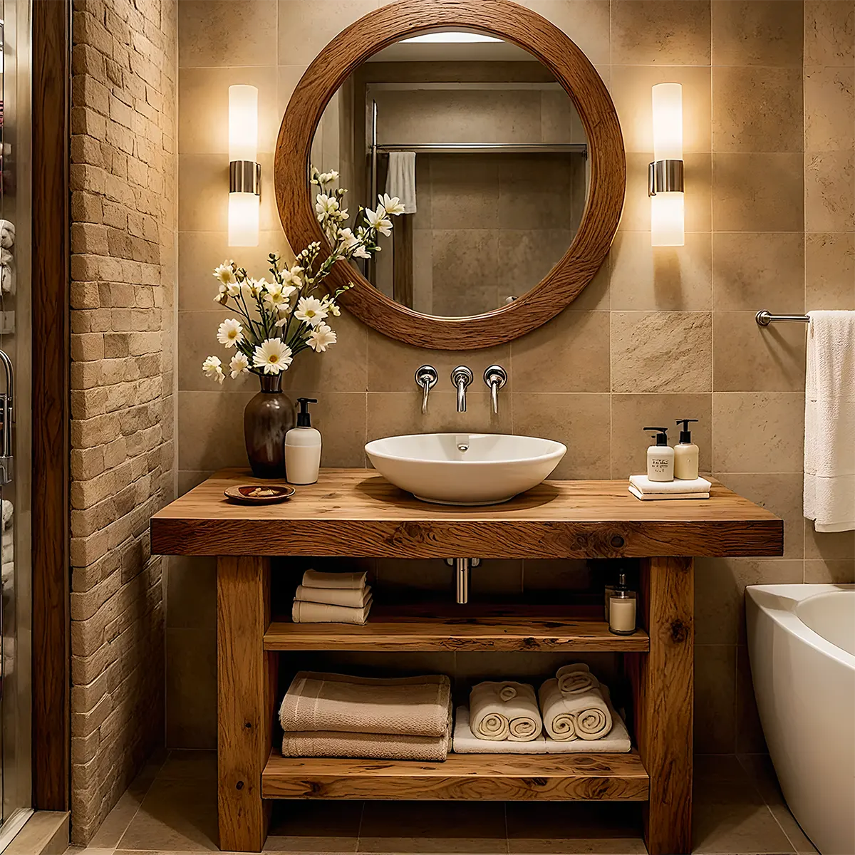Rustic Oak Bathroom Vanity – Solid Wood Handcrafted Style - Rustiracraft