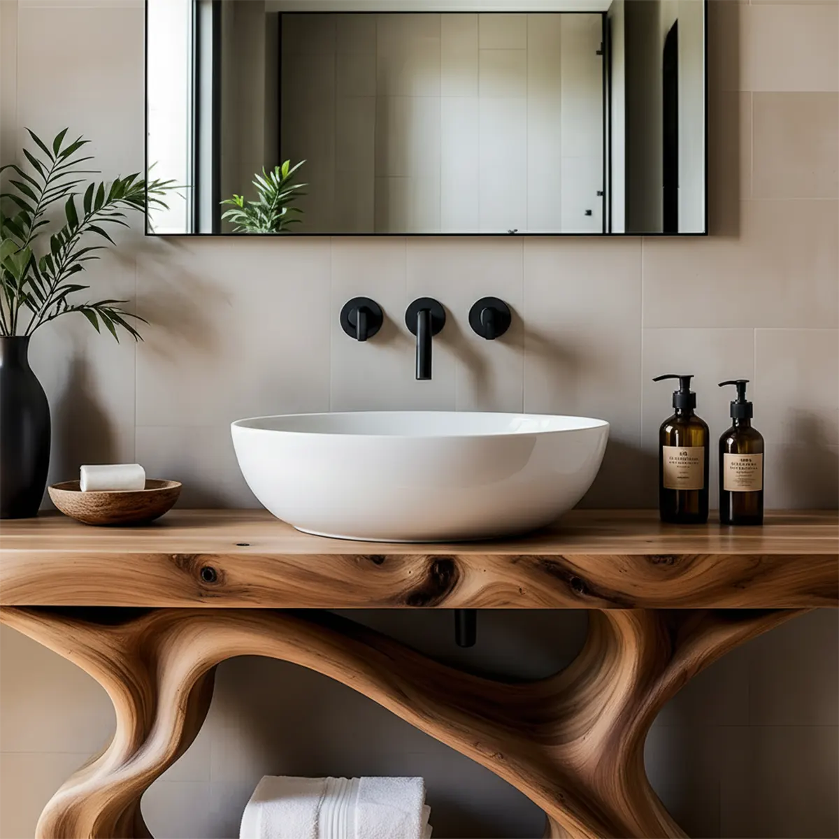 Rustic Sculpted Solid Wood Live Edge Bathroom Vanity - Rustiracraft