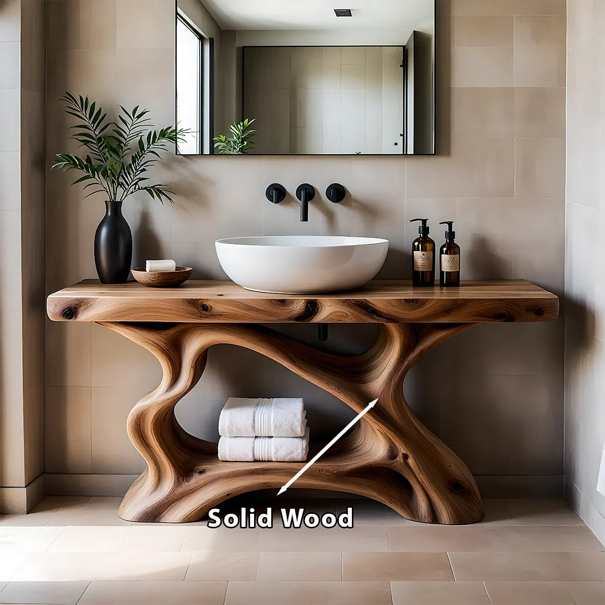 Rustic Sculpted Solid Wood Live Edge Bathroom Vanity - Rustiracraft