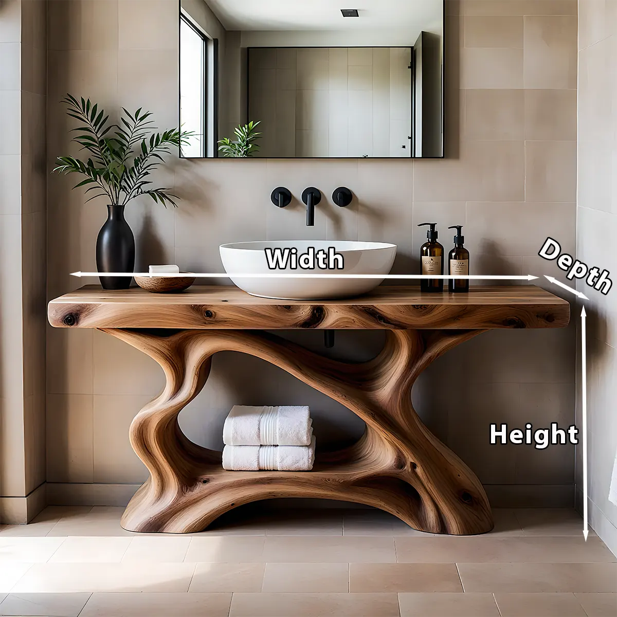 Rustic Sculpted Solid Wood Live Edge Bathroom Vanity - Rustiracraft