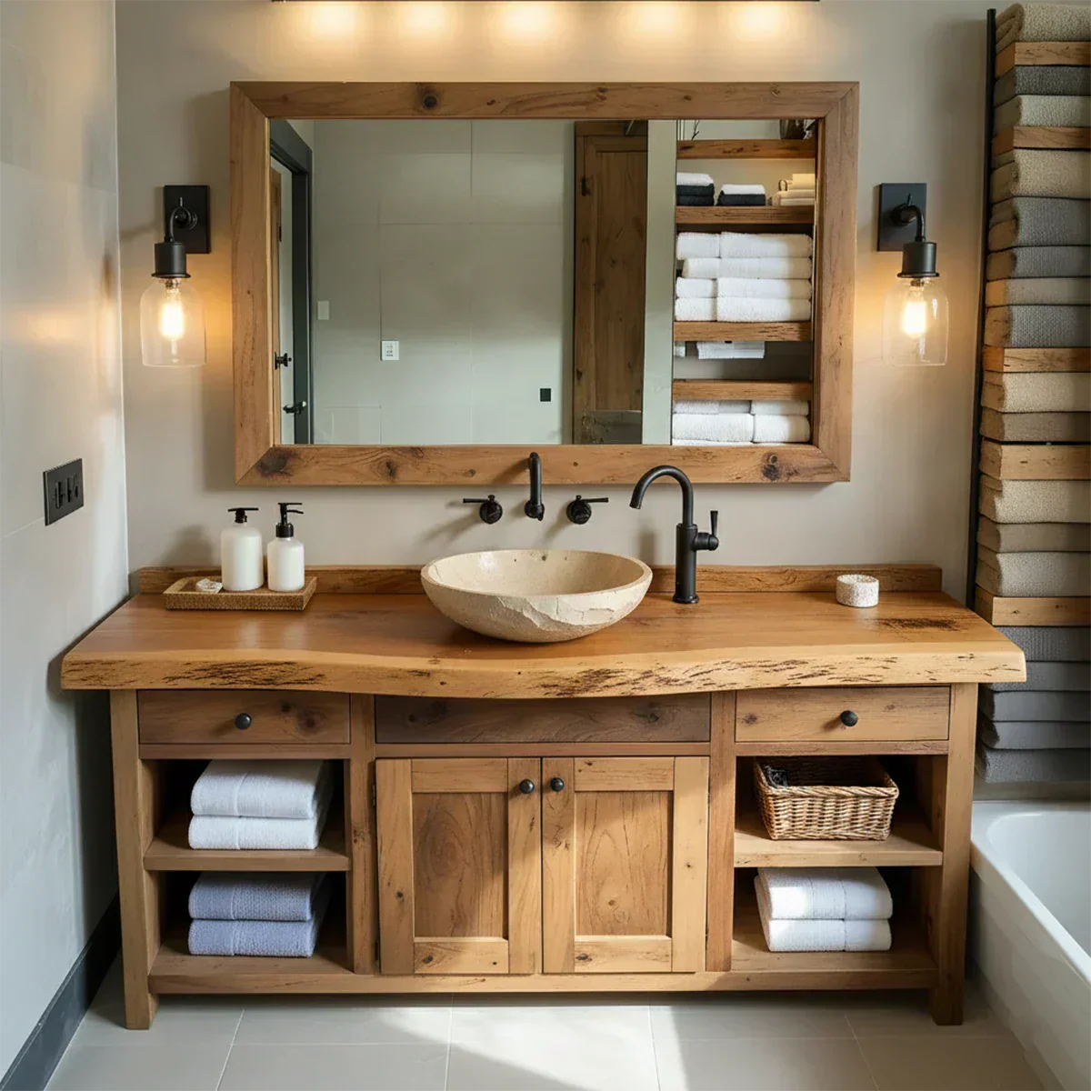 Rustic Solid Wood Bathroom Vanity – Handcrafted Farmhouse Wabi-Sabi Cabinet - Rustiracraft
