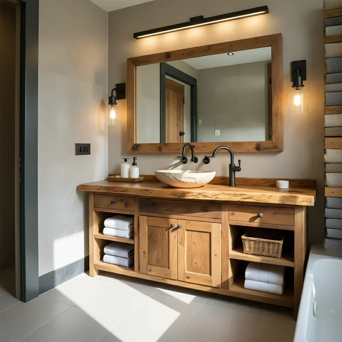 Rustic Solid Wood Bathroom Vanity – Handcrafted Farmhouse Wabi-Sabi Cabinet - Rustiracraft