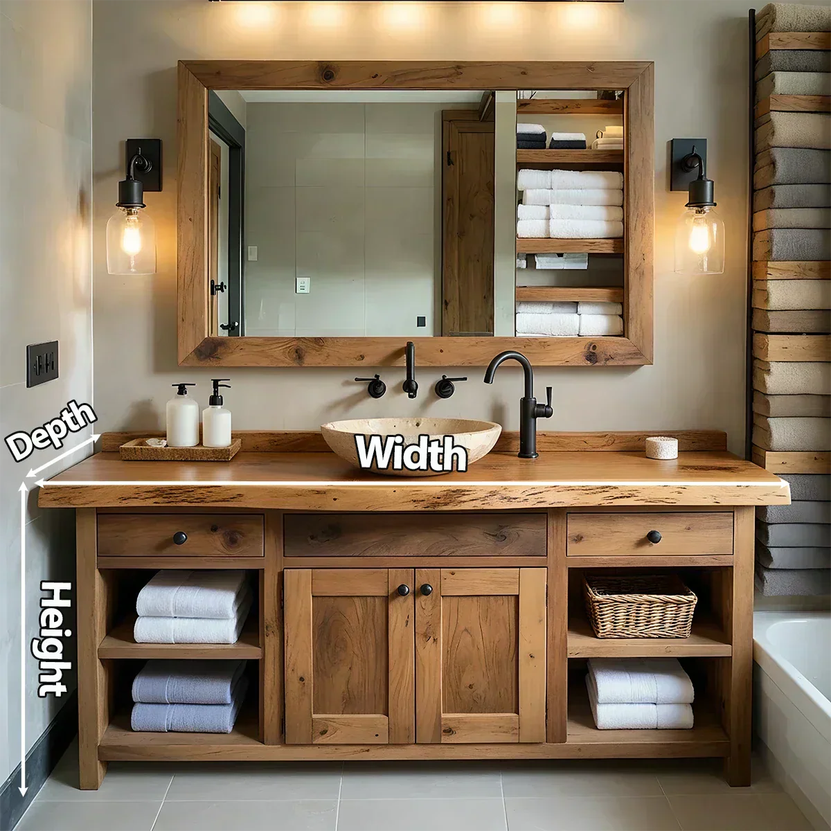 Rustic Solid Wood Bathroom Vanity – Handcrafted Farmhouse Wabi-Sabi Cabinet - Rustiracraft